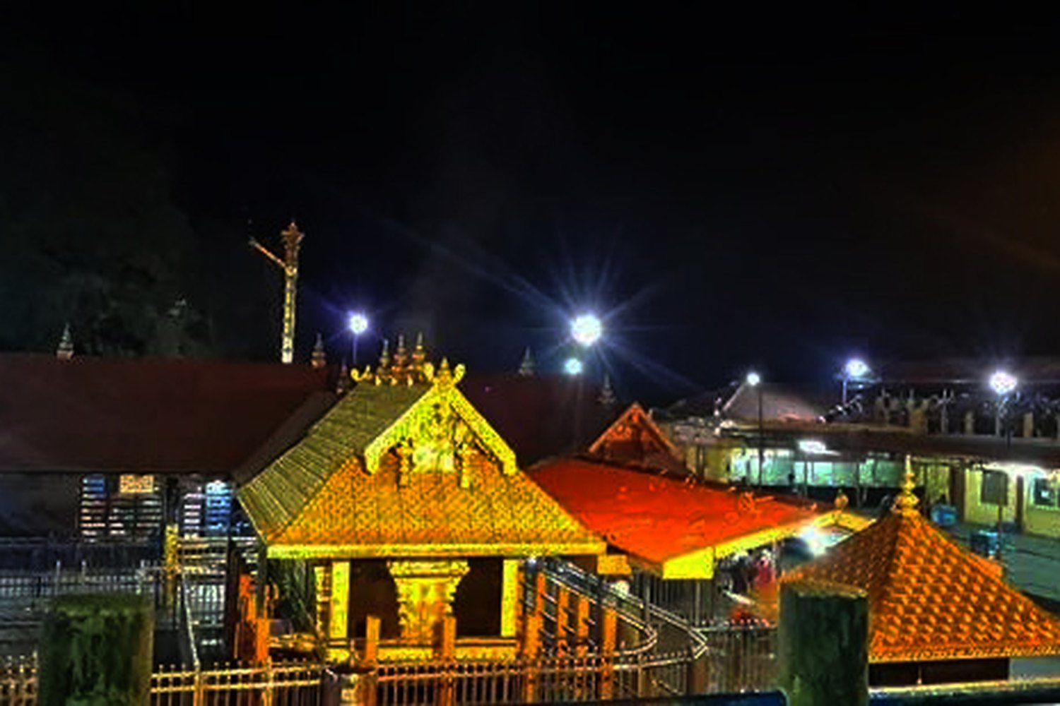 Sabarimala Ayyappa temple lit up at night